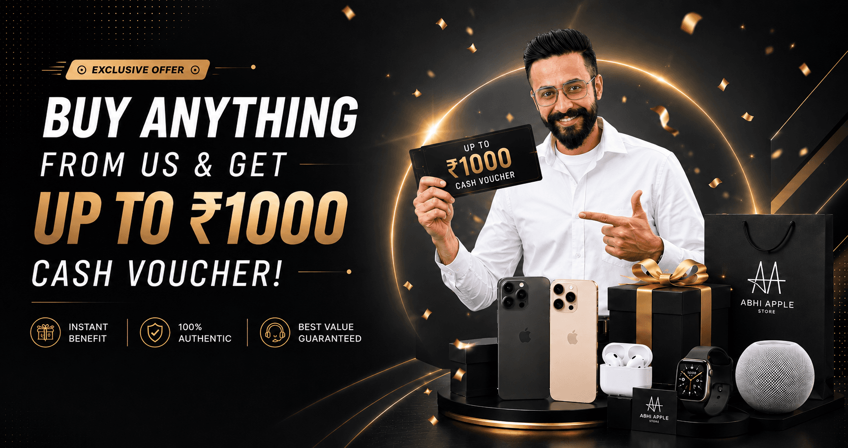 Buy any Product from Abhi Apple store and Get Cash Vouchers upto ₹1000 ! offer