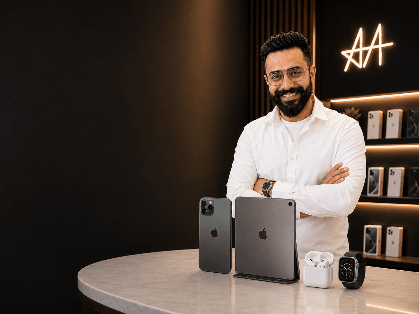 Abhi Apple Store representative inside the shop
